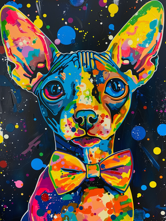 Colorful space Sphynx cat with a bow tie Expressive surreal Poster # F024357