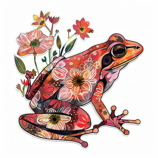 Sticker of a Frog floral majestic Expressive surreal Vinyl Decal Sticker for Car, Laptop, Tumbler and more # F016711
