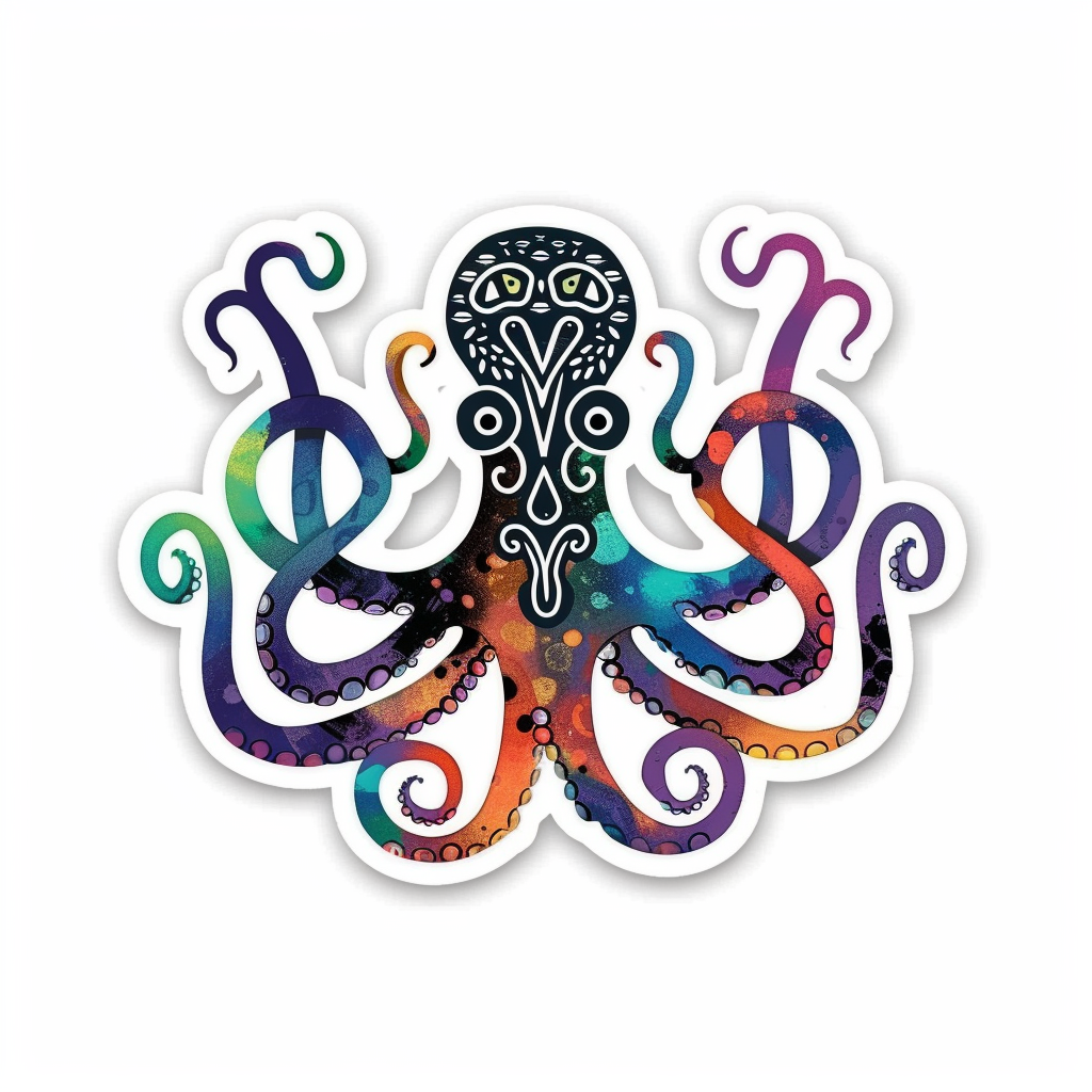 Sticker of a Octopus crowned majestic Expressive surreal Vinyl Decal Sticker for Car, Laptop, Tumbler and more # F015529
