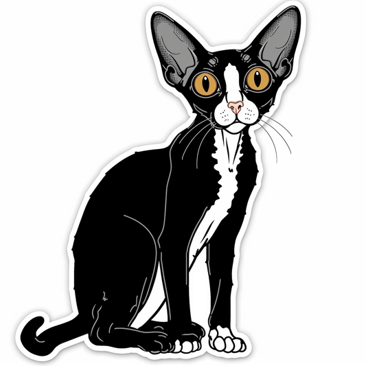 Adorable Cornish Rex Cat Expressive surreal Vinyl Decal Sticker for Car, Laptop, Tumbler and more # F021417-4" x 4"
