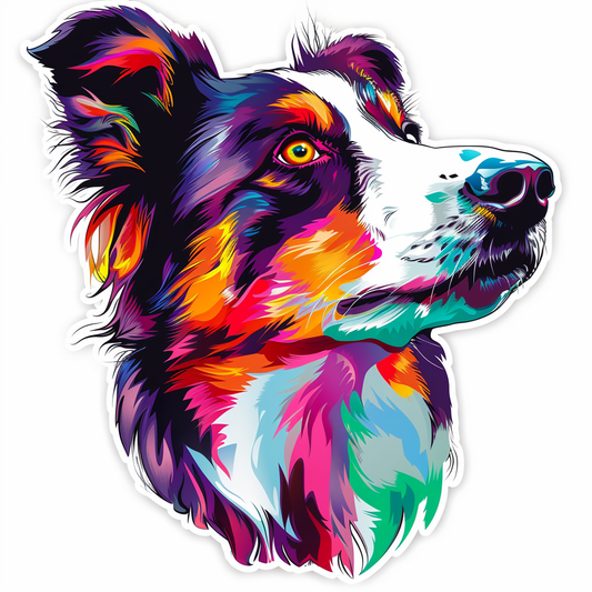 Border Collie Dog majestic Expressive surreal Vinyl Decal Sticker for Car, Laptop, Tumbler and more # F021803-4" x 4"