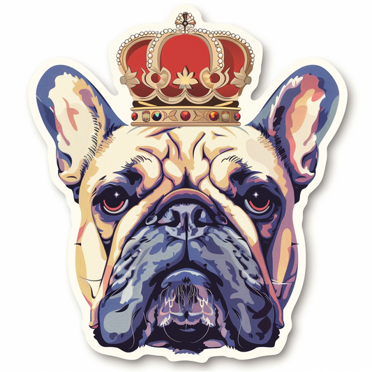 Sticker of a Bulldog Dog crowned majestic Expressive surreal Vinyl Decal Sticker for Car, Laptop, Tumbler and more # F017257