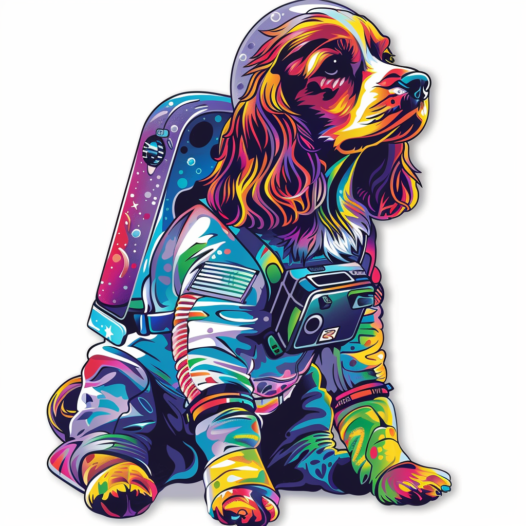 Sticker of a Cocker Spaniel Dog astronaut majestic Expressive surreal Vinyl Decal Sticker for Car, Laptop, Tumbler and more # F020173
