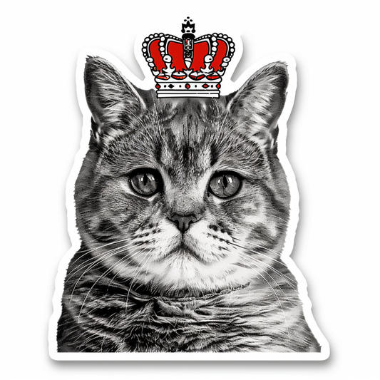 American Shorthair Cat crowned majestic Expressive surreal Vinyl Decal Sticker for Car, Laptop, Tumbler and more # F019823-4" x 4"