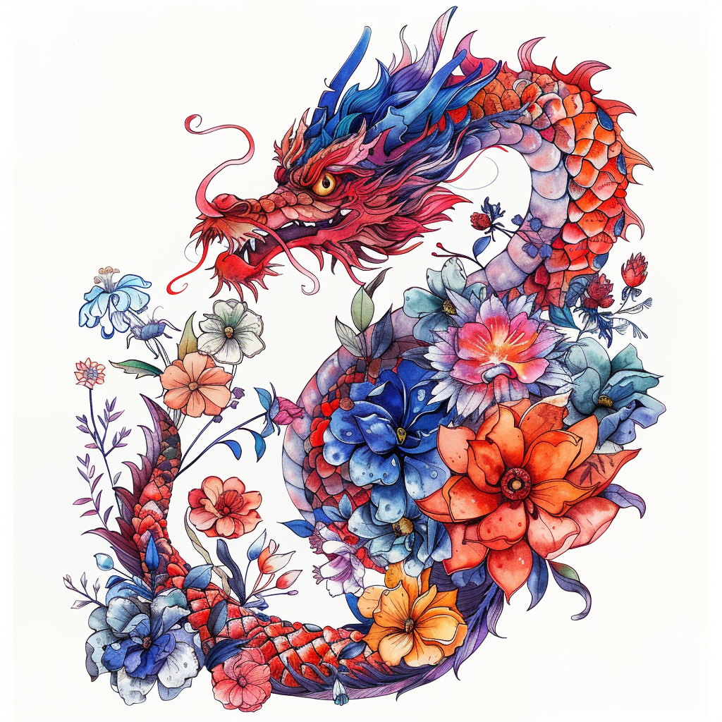 Dragon floral majestic Expressive surreal Vinyl Decal Sticker for Car, Laptop, Tumbler and more # F019030