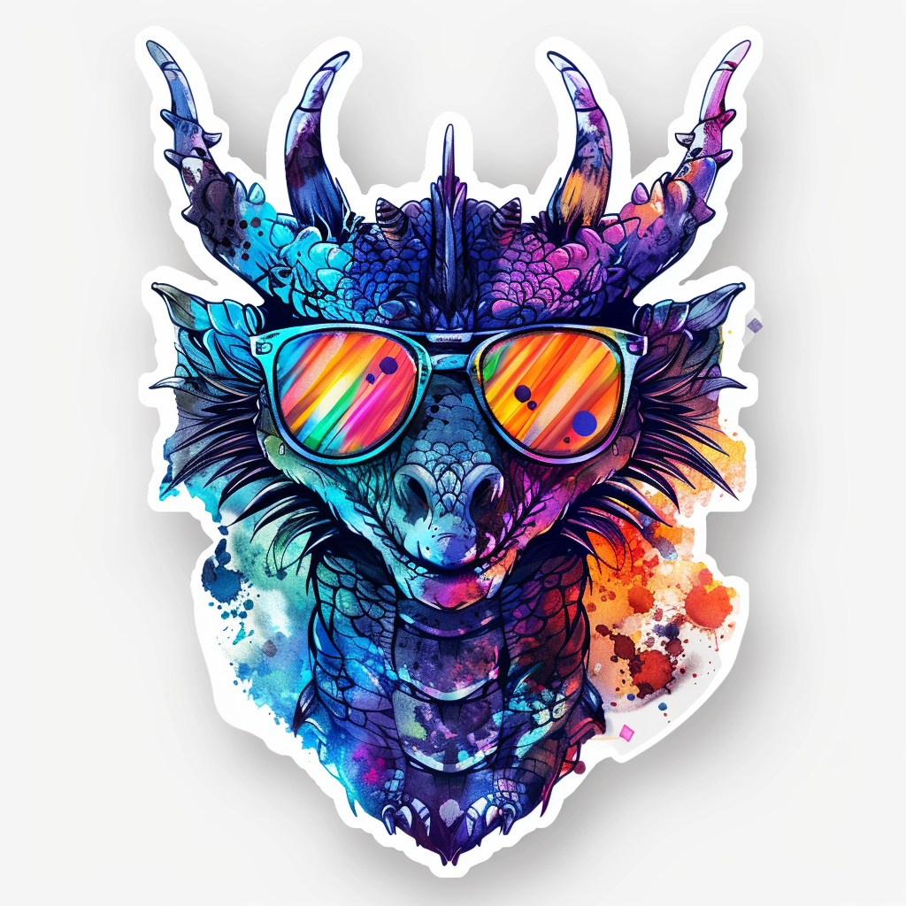 Dragon wearing sunglasses majestic Expressive surreal Vinyl Decal Sticker for Car, Laptop, Tumbler and more # F018933
