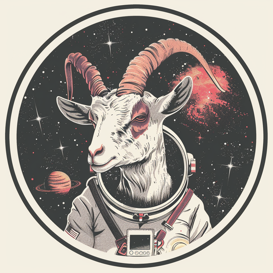 Goat majestic Astronaut Expressive surreal Vinyl Decal Sticker for Car, Laptop, Tumbler and more # F020475-4" x 4"