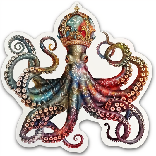 Octopus crowned majestic Expressive surreal Vinyl Decal Sticker for Car, Laptop, Tumbler and more # F015488-18" x 18