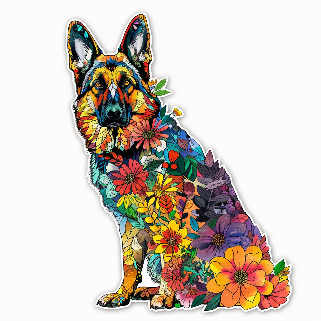 German Shepherd Dog floral Vinyl Decal Sticker for Car, Laptop, Tumbler and more # F011475