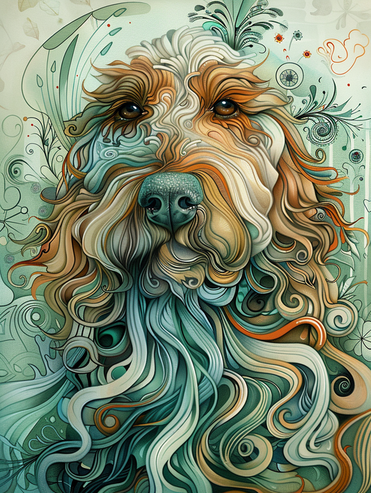 Poster of Goldendoodle dog Expressive surreal Poster # F024268
