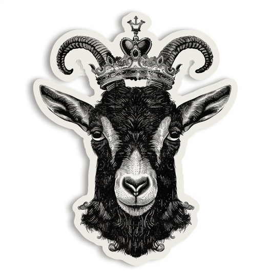 Goat Crowned majestic Expressive surreal Vinyl Decal Sticker for Car, Laptop, Tumbler and more # F020536-4" x 4"