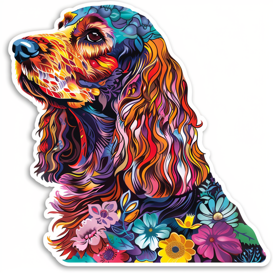 Cocker Spaniel Dog floral majestic Expressive surreal Vinyl Decal Sticker for Car, Laptop, Tumbler and more # F020035-4" x 4"