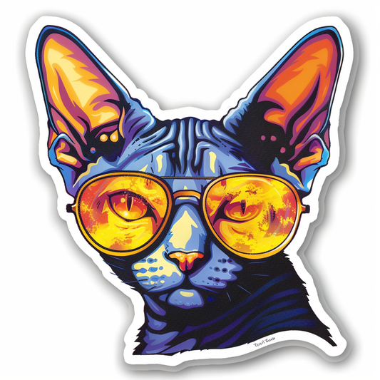Cornish Rex Cat wearing sunglasses Expressive surreal Vinyl Decal Sticker for Car, Laptop, Tumbler and more # F020752-4" x 4"