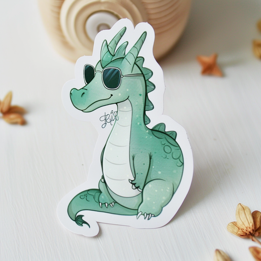 Dragon wearing sunglasses majestic Expressive surreal Vinyl Decal Sticker for Car, Laptop, Tumbler and more # F018943