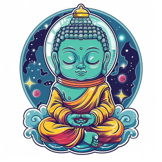 Sticker of a Cute and Adorable Buddha full body space Expressive surreal Vinyl Decal Sticker for Car, Laptop, Tumbler and more # F017170