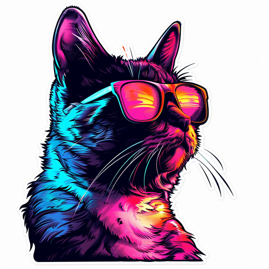 American Shorthair Cat Cool Neon Party Expressive surreal Vinyl Decal Sticker for Car, Laptop, Tumbler and more # F018068