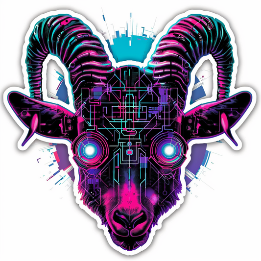 Goat cyber punk majestic Expressive surreal Vinyl Decal Sticker for Car, Laptop, Tumbler and more # F020599-4" x 4"