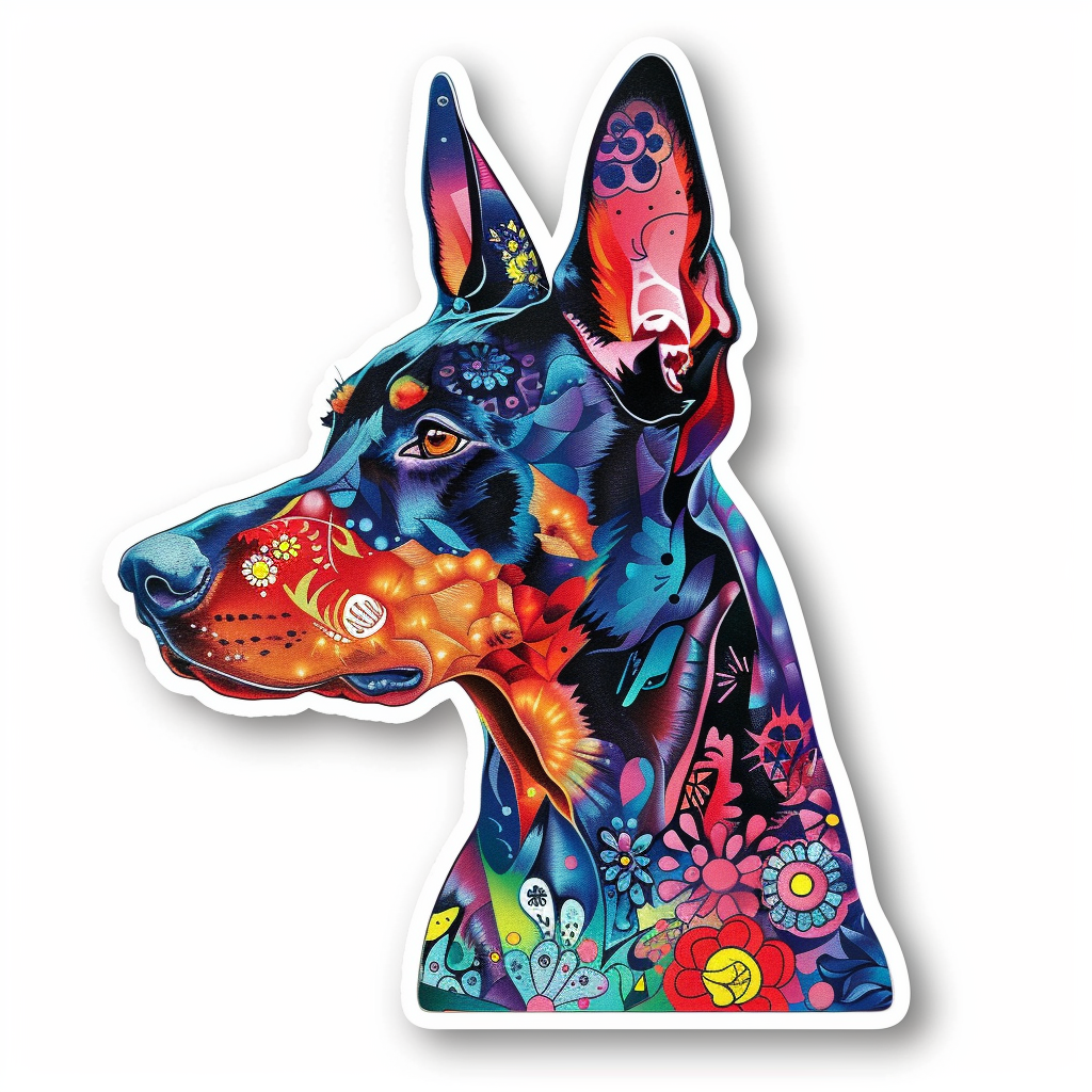 Doberman Pinscher Dog crowned Expressive surreal Vinyl Decal Sticker for Car, Laptop, Tumbler and more # F019344