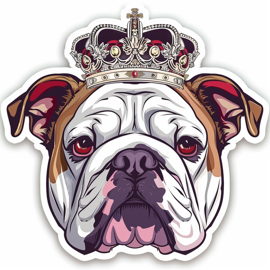 Sticker of a Bulldog Dog crowned majestic Expressive surreal Vinyl Decal Sticker for Car, Laptop, Tumbler and more # F017264