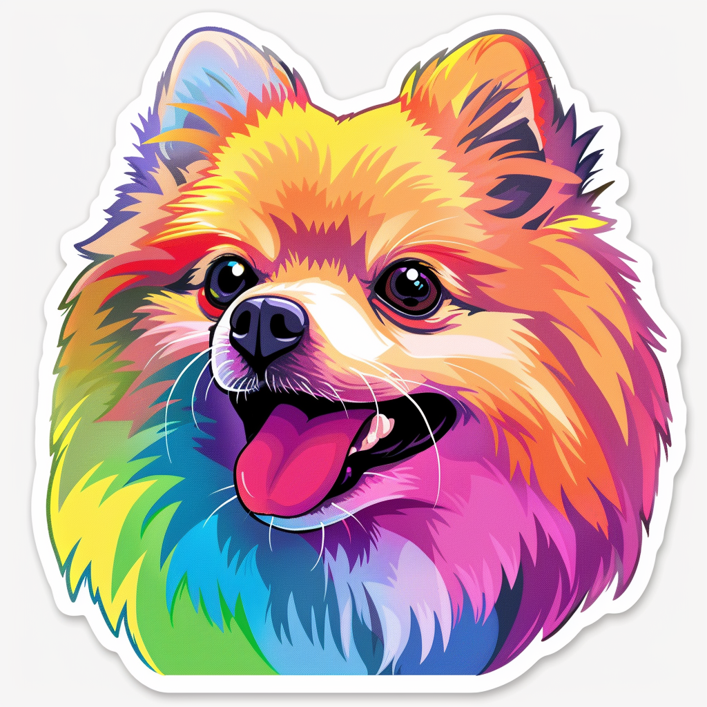 Sticker of a Pomeranian Dog cartoon majestic Expressive surreal Vinyl Decal Sticker for Car, Laptop, Tumbler and more # F013860