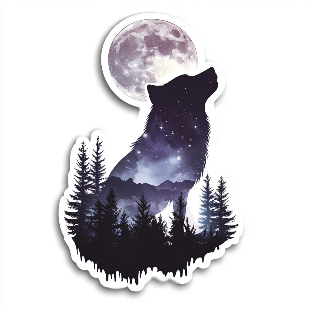 Wolf Moon and Stars Vinyl Decal Sticker for Car, Laptop, Tumbler and more # F025686