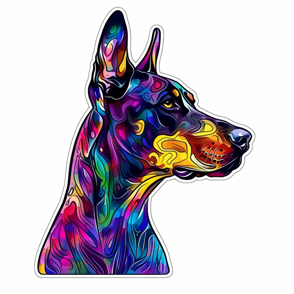 Sticker of a Doberman Pinscher Dog majestic Expressive surreal Vinyl Decal Sticker for Car, Laptop, Tumbler and more # F019253