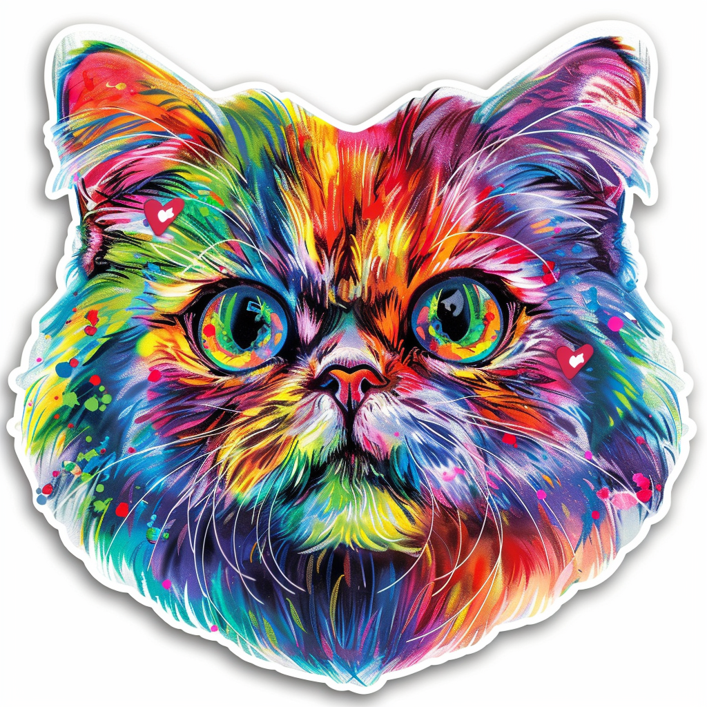 Sticker of a Persian Cat Expressive surreal Vinyl Decal Sticker for Car, Laptop, Tumbler and more # F016385