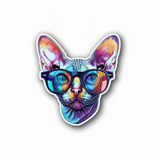 Cornish Rex Cat wearing sunglasses Expressive surreal Vinyl Decal Sticker for Car, Laptop, Tumbler and more # F020765-4" x 4"