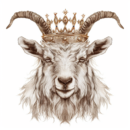 Goat Crowned majestic Expressive surreal Vinyl Decal Sticker for Car, Laptop, Tumbler and more # F020527-4" x 4"