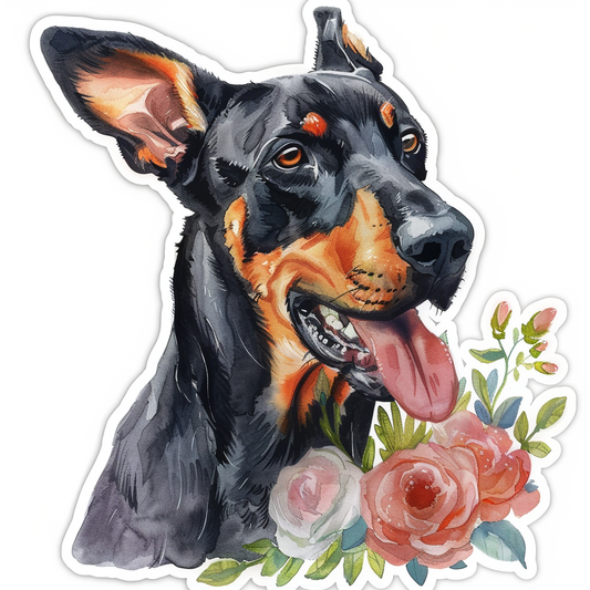 Adorable Doberman Pinscher Dog with Expressive surreal Vinyl Decal Sticker for Car, Laptop, Tumbler and more # F019660-4" x 4"