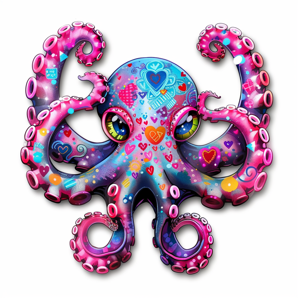 Sticker of a Octopus heartcore texture Expressive surreal Vinyl Decal Sticker for Car, Laptop, Tumbler and more # F015796