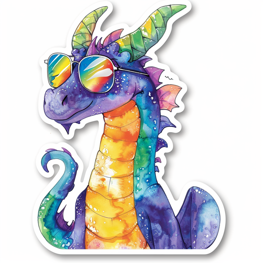 Dragon wearing sunglasses majestic Expressive surreal Vinyl Decal Sticker for Car, Laptop, Tumbler and more # F018960