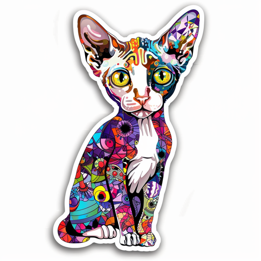 Adorable Cornish Rex Cat Expressive surreal Vinyl Decal Sticker for Car, Laptop, Tumbler and more # F021548-4" x 4"