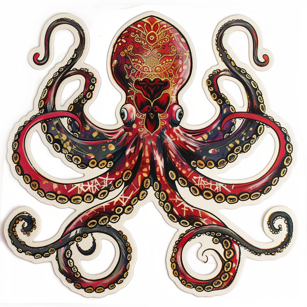 Sticker of a Octopus heartcore majestic Expressive surreal Vinyl Decal Sticker for Car, Laptop, Tumbler and more # F015682
