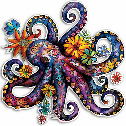 Octopus floral majestic Expressive surreal Vinyl Decal Sticker for Car, Laptop, Tumbler and more # F015537-8" x 8"