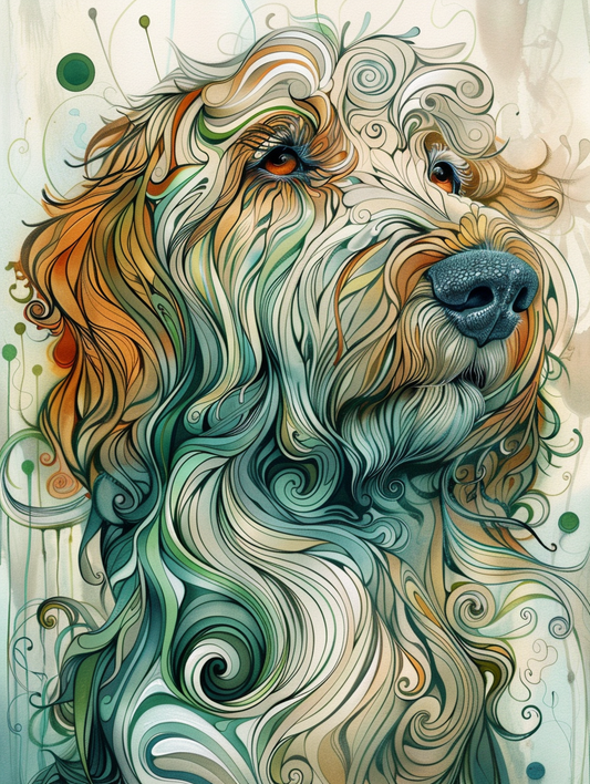 Poster of Goldendoodle dog Expressive surreal Poster # F024280