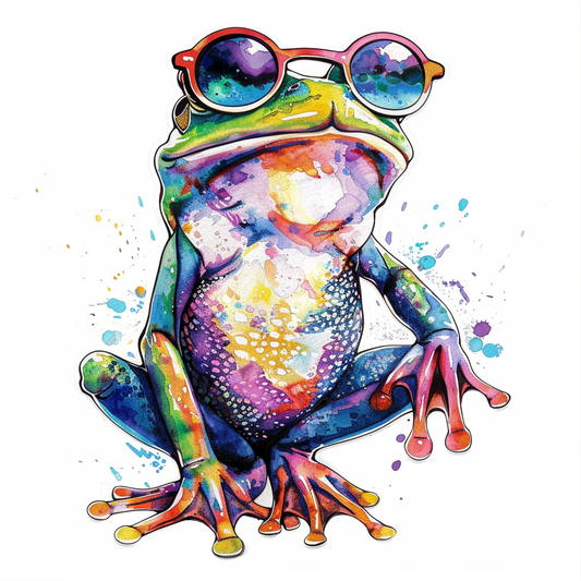 Sticker of a Frog wearing sunglasses majestic Expressive surreal Vinyl Decal Sticker for Car, Laptop, Tumbler and more # F016722