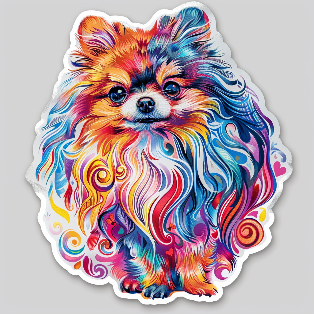 Sticker of a Pomeranian Dog majestic Expressive surreal Heartcore Vinyl Decal Sticker for Car, Laptop, Tumbler and more # F014070