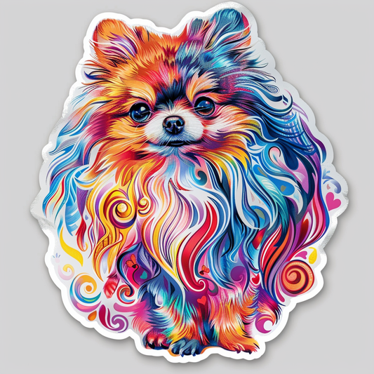 Sticker of a Pomeranian Dog majestic Expressive surreal Heartcore Vinyl Decal Sticker for Car, Laptop, Tumbler and more # F014070