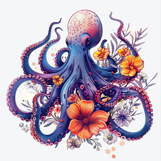 Octopus floral majestic Expressive surreal Vinyl Decal Sticker for Car, Laptop, Tumbler and more # F015539-14" x 14"