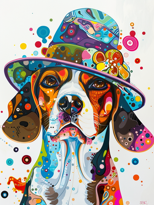 colorful space Beagle dog with a hat Expressive surreal Poster # F025603