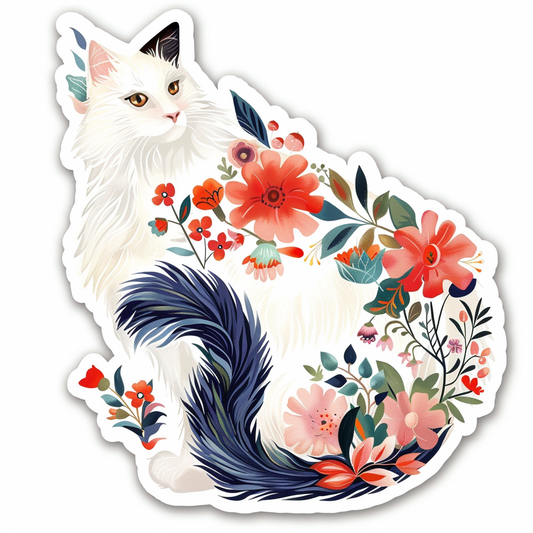 Adorable Turkish Angora Cat  Vinyl Decal Sticker for Car, Laptop, Tumbler and more # F020808-4" x 4"