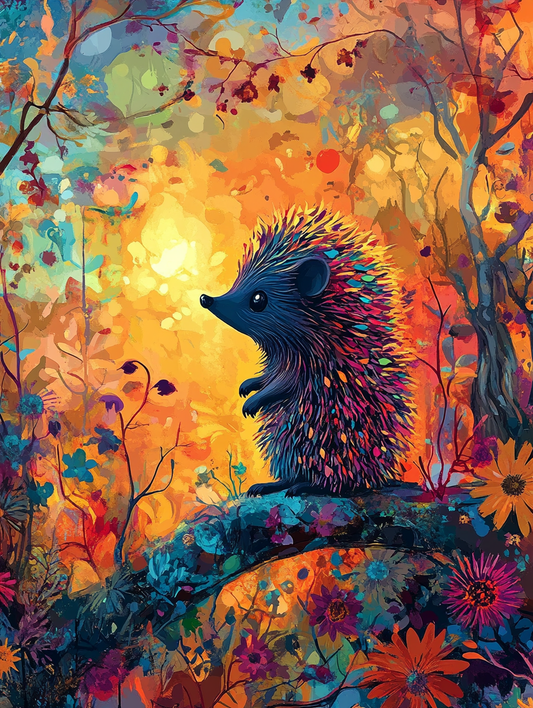 The silhouette of a hedgehog with an abstract colo Expressive surreal Poster # F024849