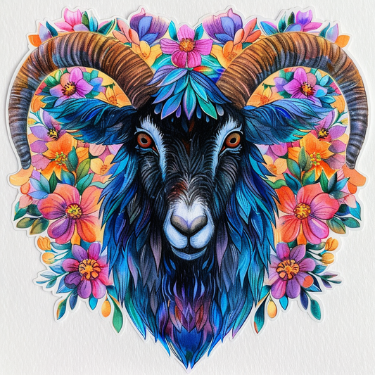 Goat majestic Expressive surreal Vinyl Decal Sticker for Car, Laptop, Tumbler and more # F020683-4" x 4"