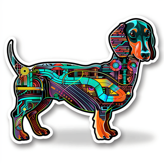 Dachshund Dog cyber punk Vinyl Decal Sticker for Car, Laptop, Tumbler and more # F012878