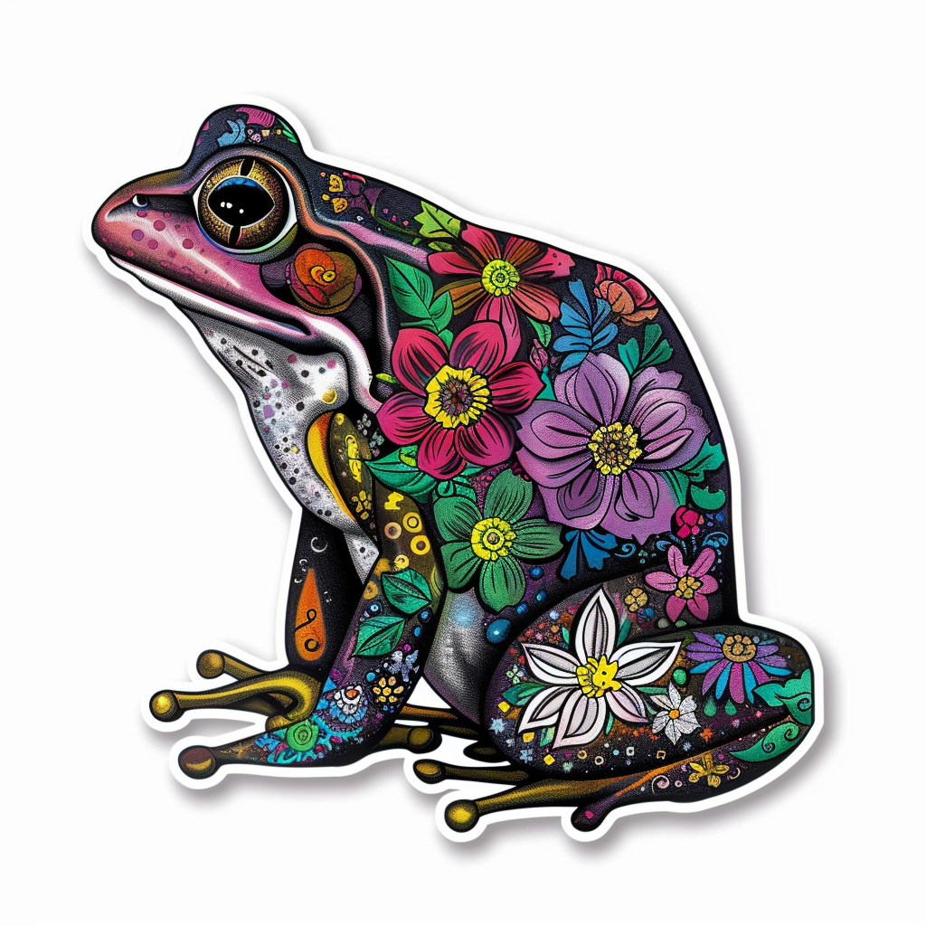 Sticker of a Frog floral majestic Expressive surreal Vinyl Decal Sticker for Car, Laptop, Tumbler and more # F016721