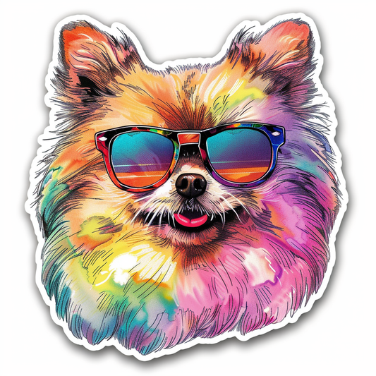 Sticker of a Pomeranian Dog wearing sunglasses majestic Expressive surreal Vinyl Decal Sticker for Car, Laptop, Tumbler and more # F013733