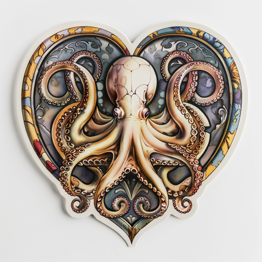 Sticker of a Octopus heartcore majestic Expressive surreal Vinyl Decal Sticker for Car, Laptop, Tumbler and more # F015748