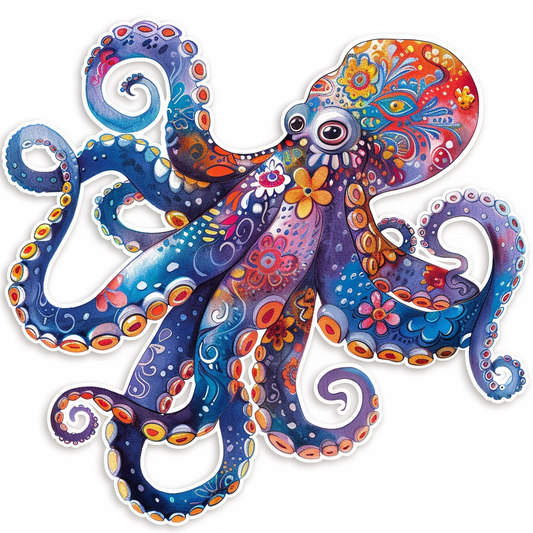 Octopus floral majestic Expressive surreal Vinyl Decal Sticker for Car, Laptop, Tumbler and more # F015543-14" x 14"