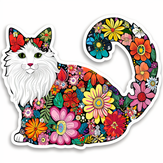 Adorable Turkish Angora Cat  Vinyl Decal Sticker for Car, Laptop, Tumbler and more # F020798-4" x 4"